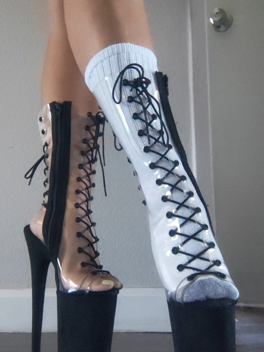 Pleaser Black Clear Lace-Up Platform Boots